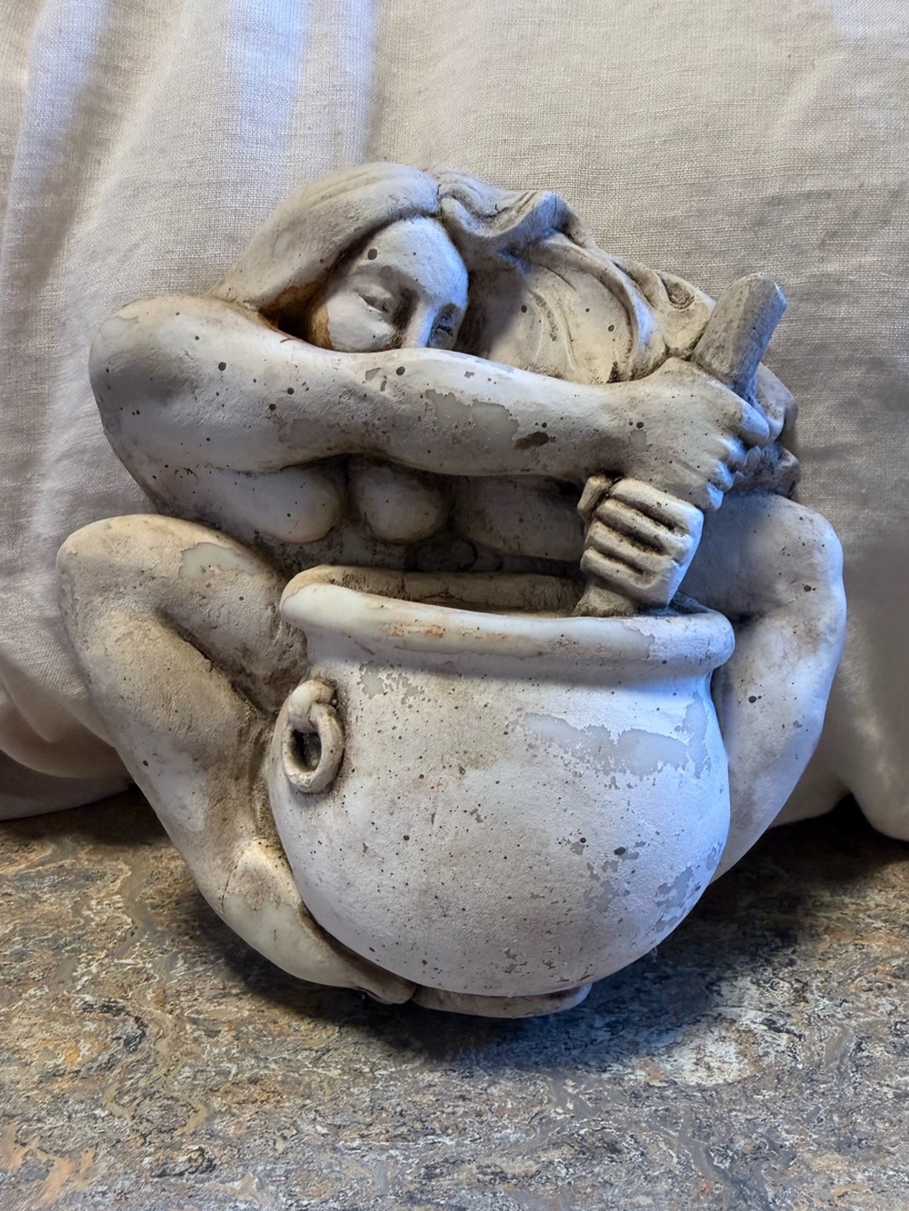 Vintage 1995 Paul Borda Witch Figure ceramic Bust Cauldron pagan wicca dryad